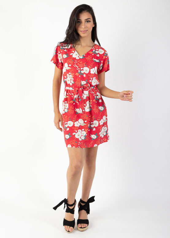 Robe SERENA Imprimé Bouquet Rouge-0