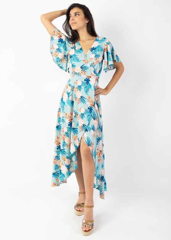 Robe Longue SAKURA Imprimé Exotique Menthe