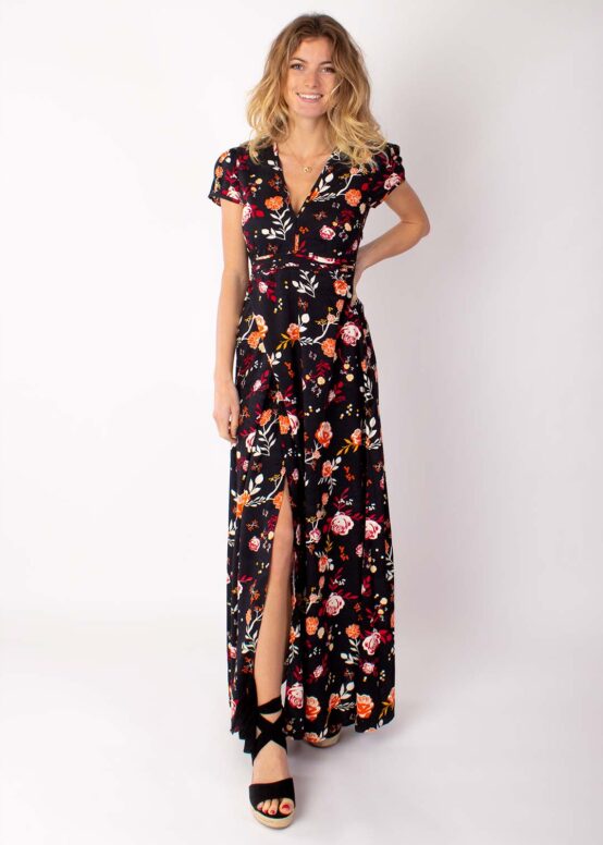 Robe Longue MARBELLA Imprimé Passion 28 Noir