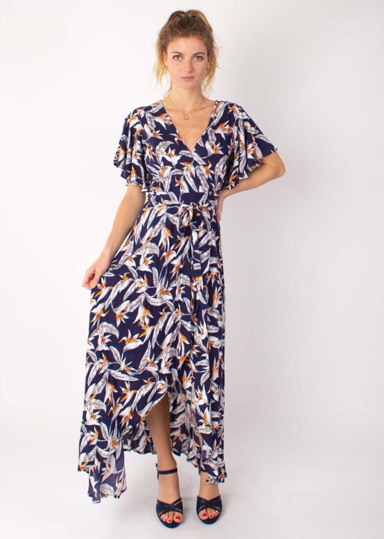 Robe Longue SAKURA Imprimé Paradis 14 Marine